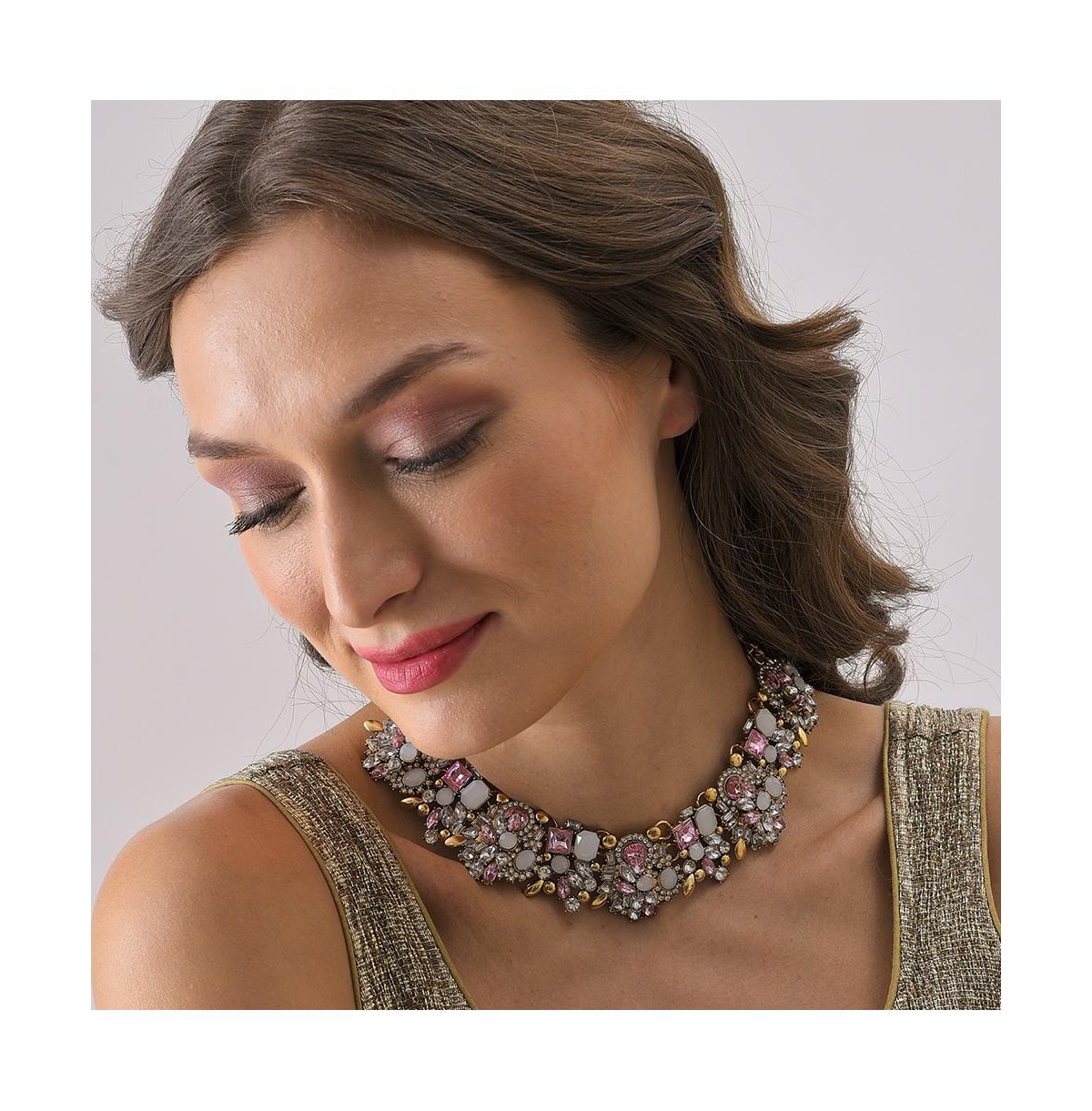 Sohi Silver-plated Stone Necklace In Pink