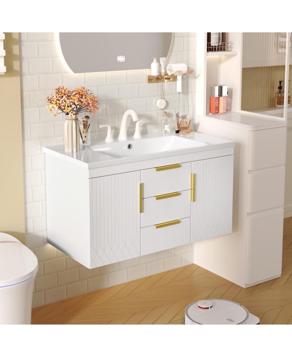 Lovmor 36inch Wall Mounted Bathroom Vanity Floating Bathroom Storage Cabinet with 2 Drawers Solid Wood Bathroom Cabinet Same as N710S236003K