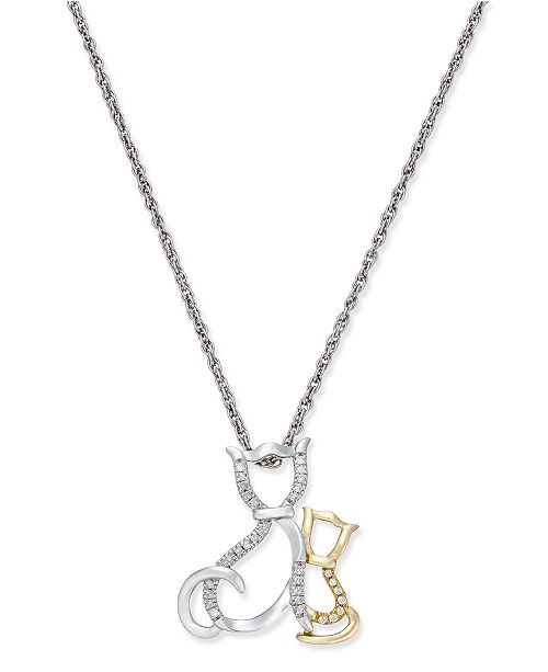 Macy S Diamond Family Cat Pendant Necklace 1 10 Ct T W In