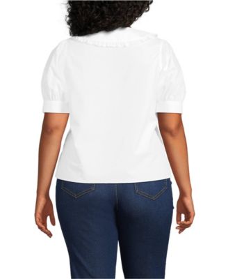 Plus Size Carefree Cotton Puff Sleeve Statement Collar Shirt