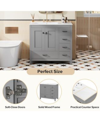 36" Bathroom Vanity with Ceramic Sink, Soft-Close Doors, Drawers & Storage Cabinet