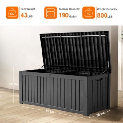 190 Gallon Patio Waterproof Resin Deck Box Lockable Outdoor Storage Garden Tools
