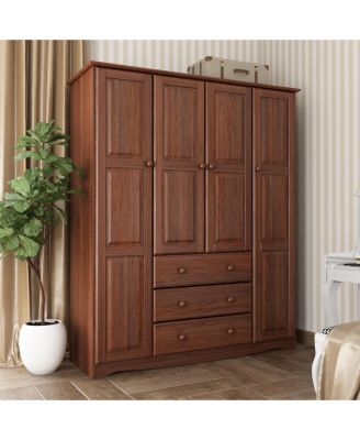 100% Solid Wood Family 4-Door Wardrobe with Raised Panel Doors