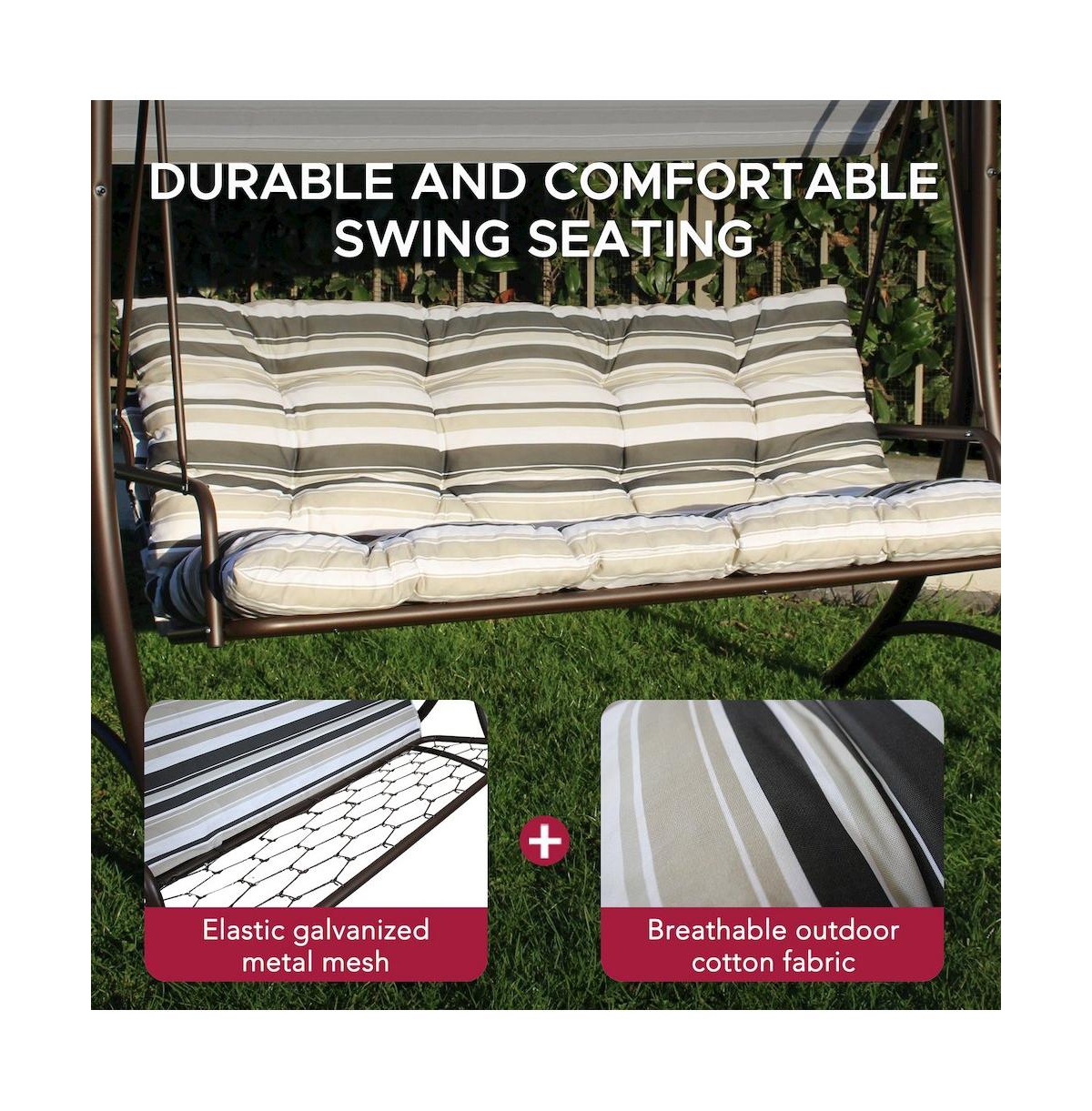 Sunjoy 3-Person Deluxe Outdoor Patio Garden Steel Frame Swing
