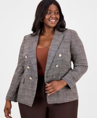 Tahari ASL - Plus Size Plaid Peak Lapel Double-Breasted Blazer