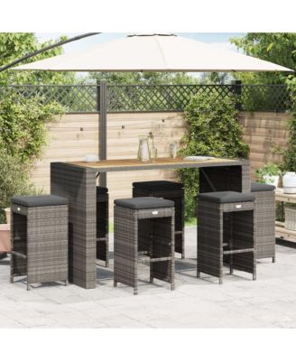 Garden Bar Stool Set of 6 Grey PE rattan, powder-coated steel
