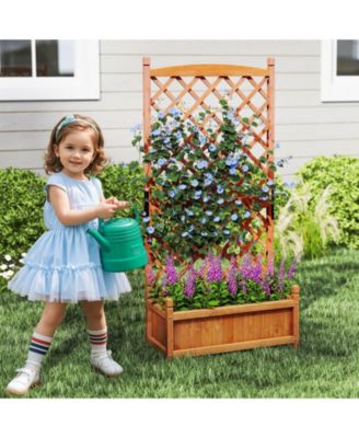 2PCS 60'' Tall Raised Garden Bed w/Diamond Lattice Trellis Drainage Holes