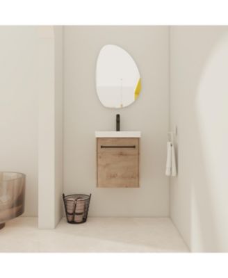 Floating Wall Mounted Bathroom Vanity with Ceramic Sink SoftClose Cabinet Door For Small Bathroom