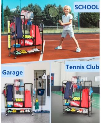 Tennis Equipment Storage Rack - Organizer for Rackets, Balls & Bags for Garage, Club or School