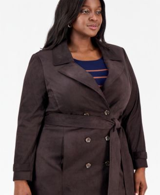 Plus Size Faux-Suede Trench Coat