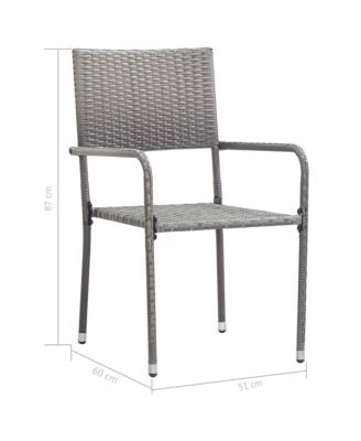 Garden Dining Chair Set of 2 Grey Poly Rattan, Steel Standard