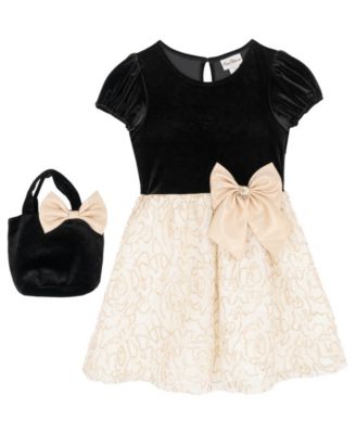 Girls' 7-16 Puff Sleeve Lace Dress with Bow