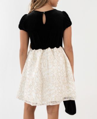 Girls' 7-16 Puff Sleeve Lace Dress with Bow