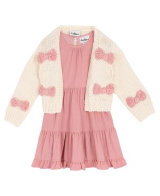 Rare Editions - Girls 2T-6X 2-Piece Bow Cardigan and Textured Knit Dress Set