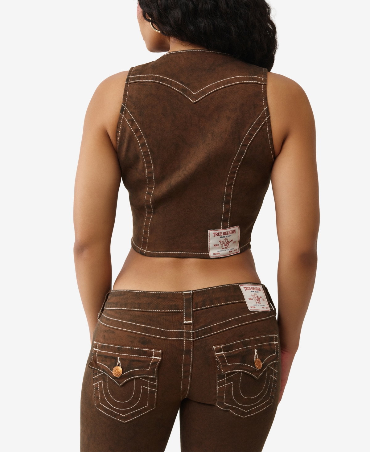 True Religion Women's Denim Scoop Neck Vest In Brown