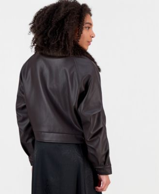 Women's Faux-Fur-Trim Faux Leather Moto Jacket, Macy's Exclusive