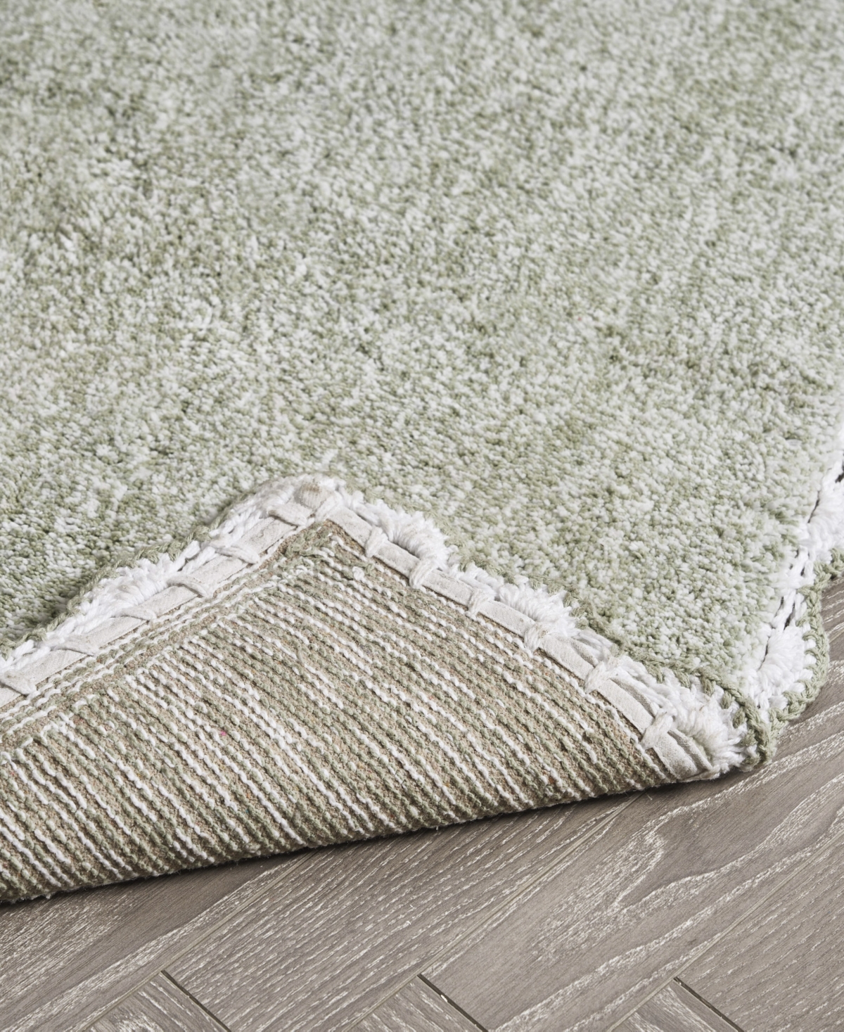 Laura Ashley Heathered Crochet Border Cotton Bath Rug, 20" X 32" In Green