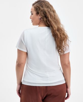 Trendy Plus Size Trendy Plus Size Mesh Short-Sleeve Top, Macy's Exclusive