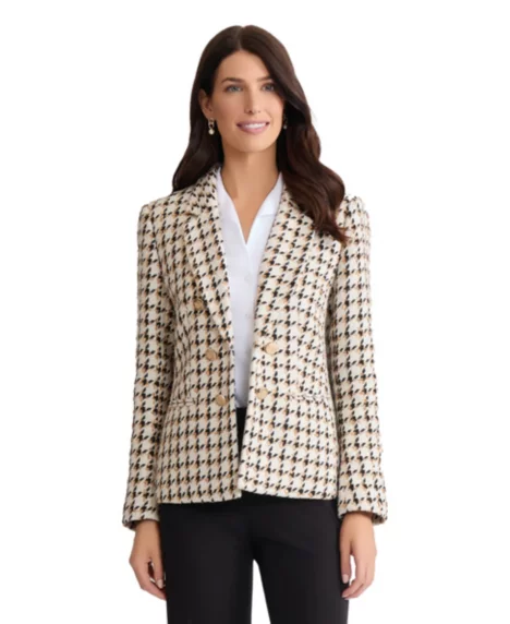 Petite Tweed Houndstooth Double Breasted Jacket - Jones White Multi