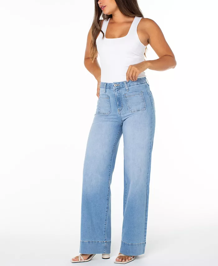 Juniors' High-Rise Wide-Leg Patch-Pocket Jeans