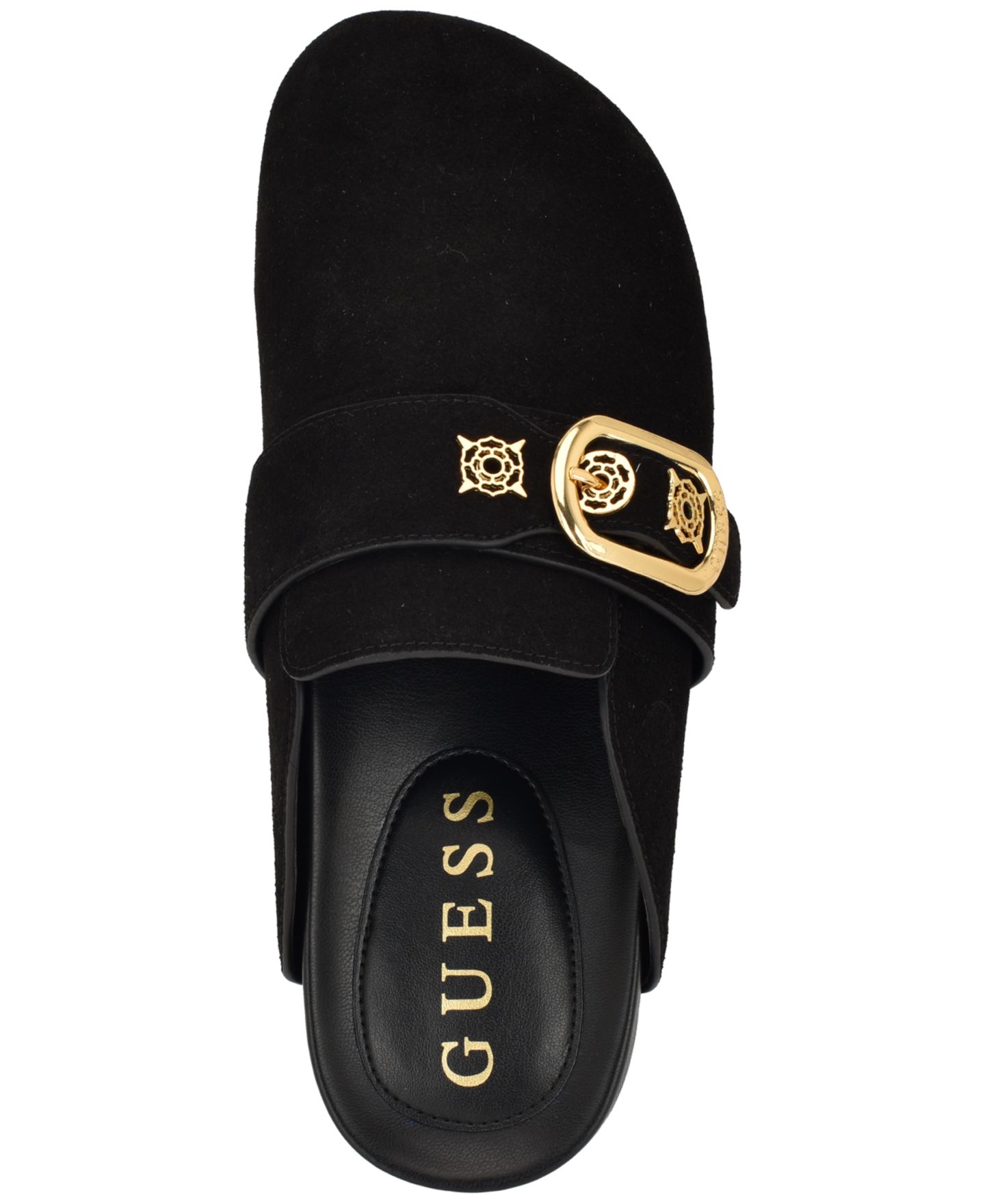Женские сабо GUESS Galavanta Buckle Slip-On Flat, цвет: Чёрный замшевый — фото 4