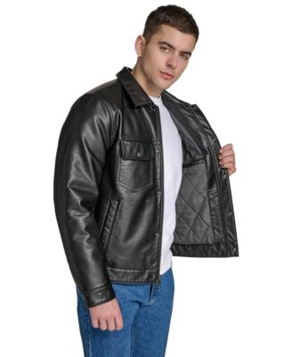 Men's Faux Leather Trucker Jacket