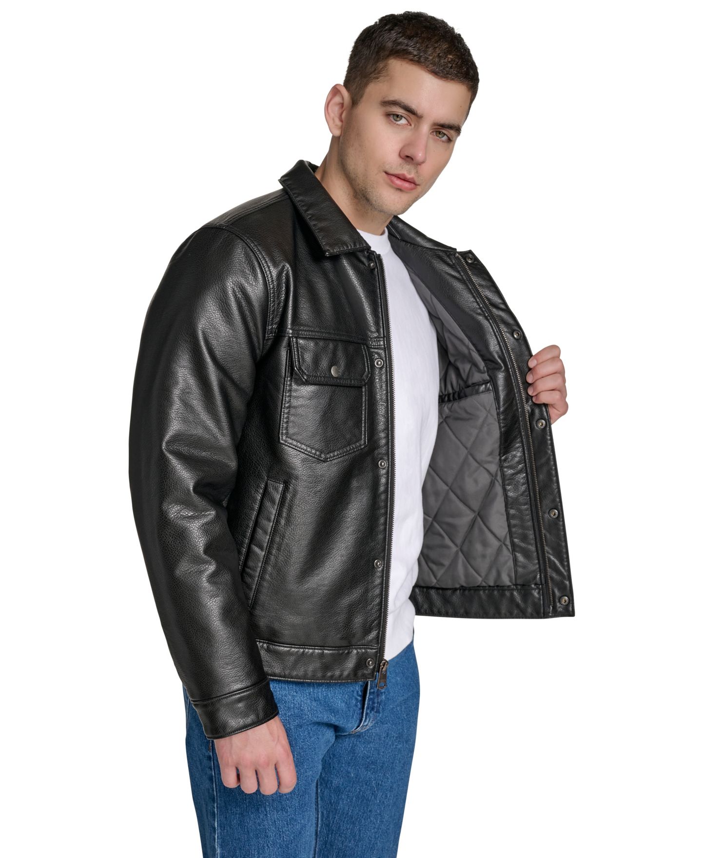 Мужская куртка Levi's Faux Leather Trucker, цвет: Чёрный — фото 4