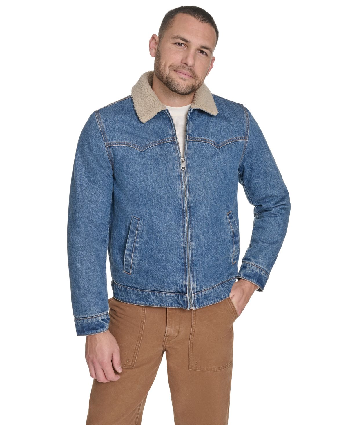 Мужская джинсовая куртка с воротником в западном стиле на подкладке из шерпа