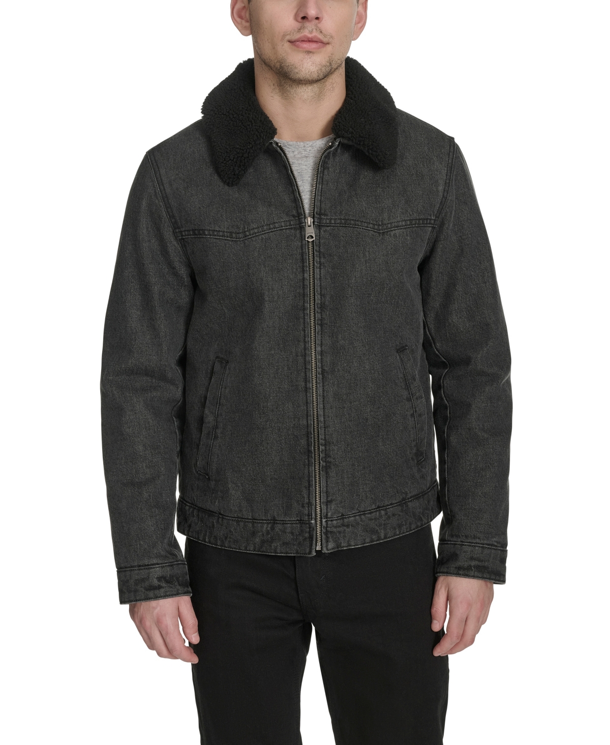 Levi's Western Denim Jacket With Removable Faux Shearling Collar In Black