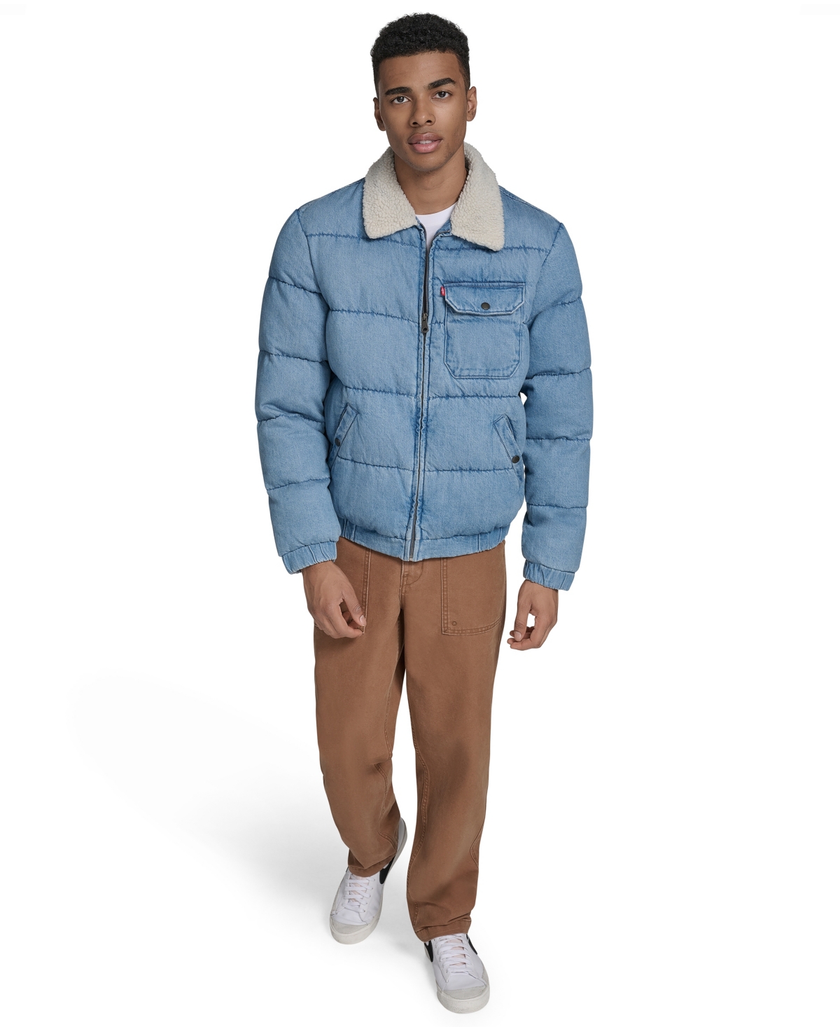 Levi's Quilted Denim Jacket With Fleece Collar In Blue