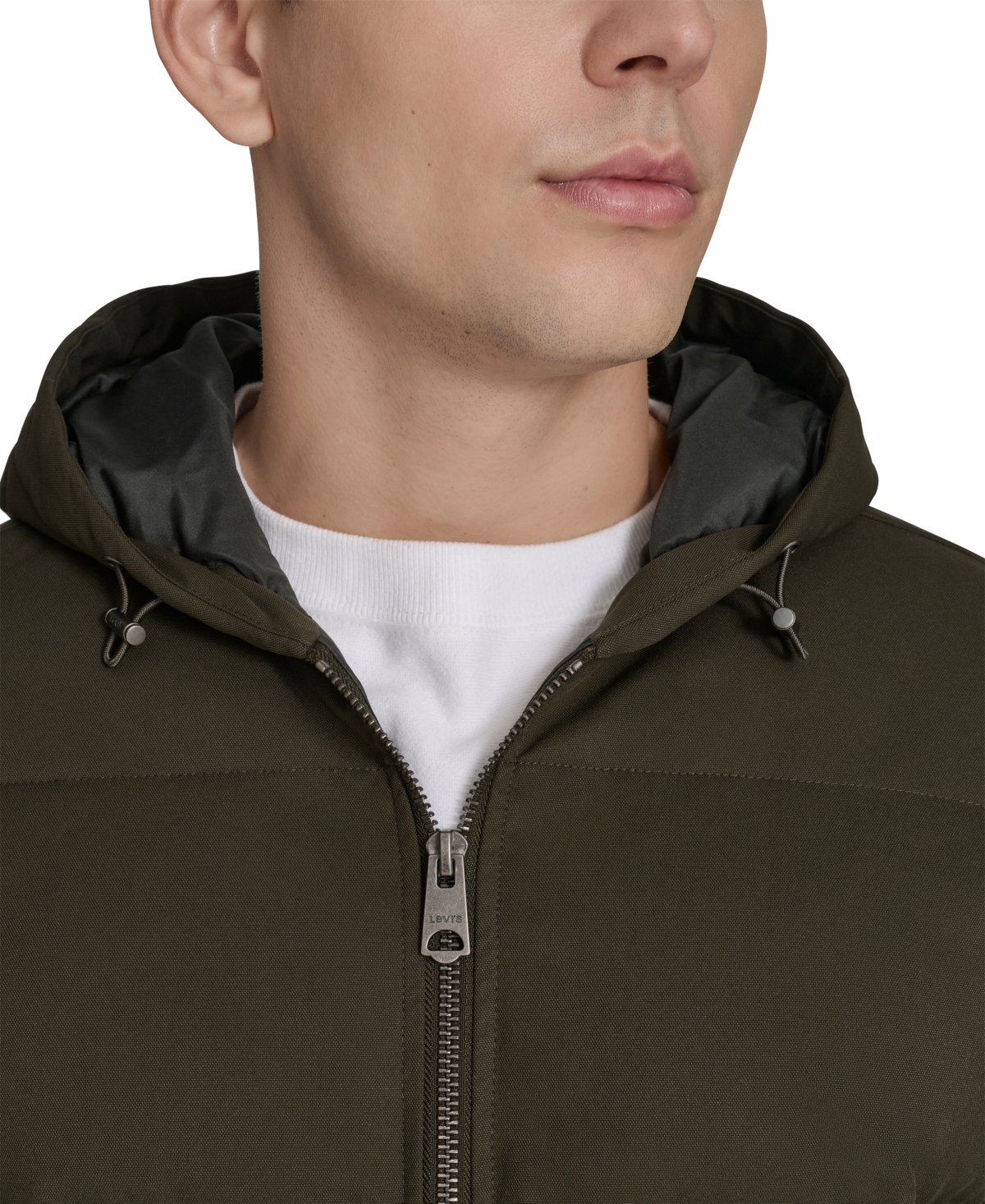 Levi's Quilted Puffer Hoodie Bomber Jacket In Green
