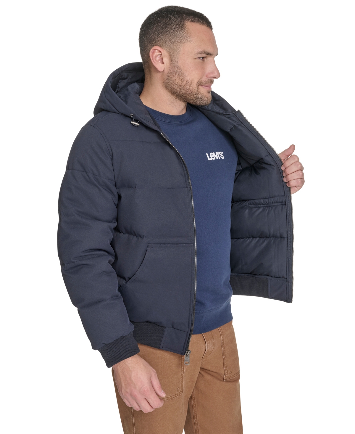 Levi's Men's Quilted Bomber With Hood Jacket In Blue