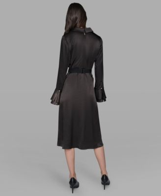 Women's Crinkle Long Sleeve Midi Dress