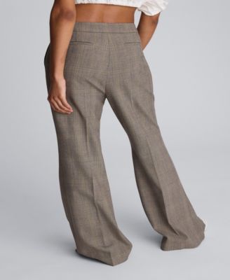 Women's Plaid Fly Front Flare Pants