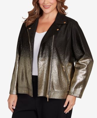 Plus Size Metallic Zipper Closure Jacket