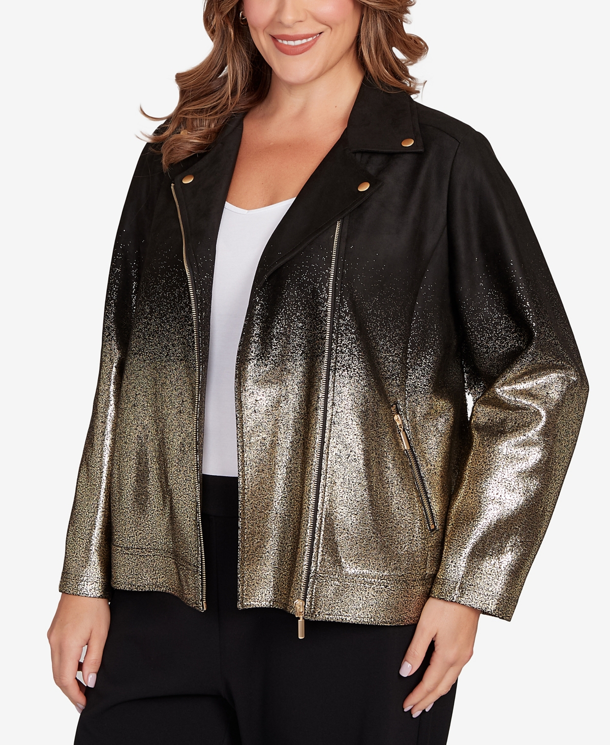 Ruby Rd. Plus Metallic Zipper Closure Jacket