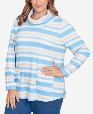 Plus Size Ribbed Stripe Patch Pocket Knit Top