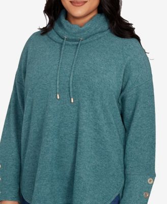 Plus Size Cowl Neck Cozy Hatchi Drawstring Top