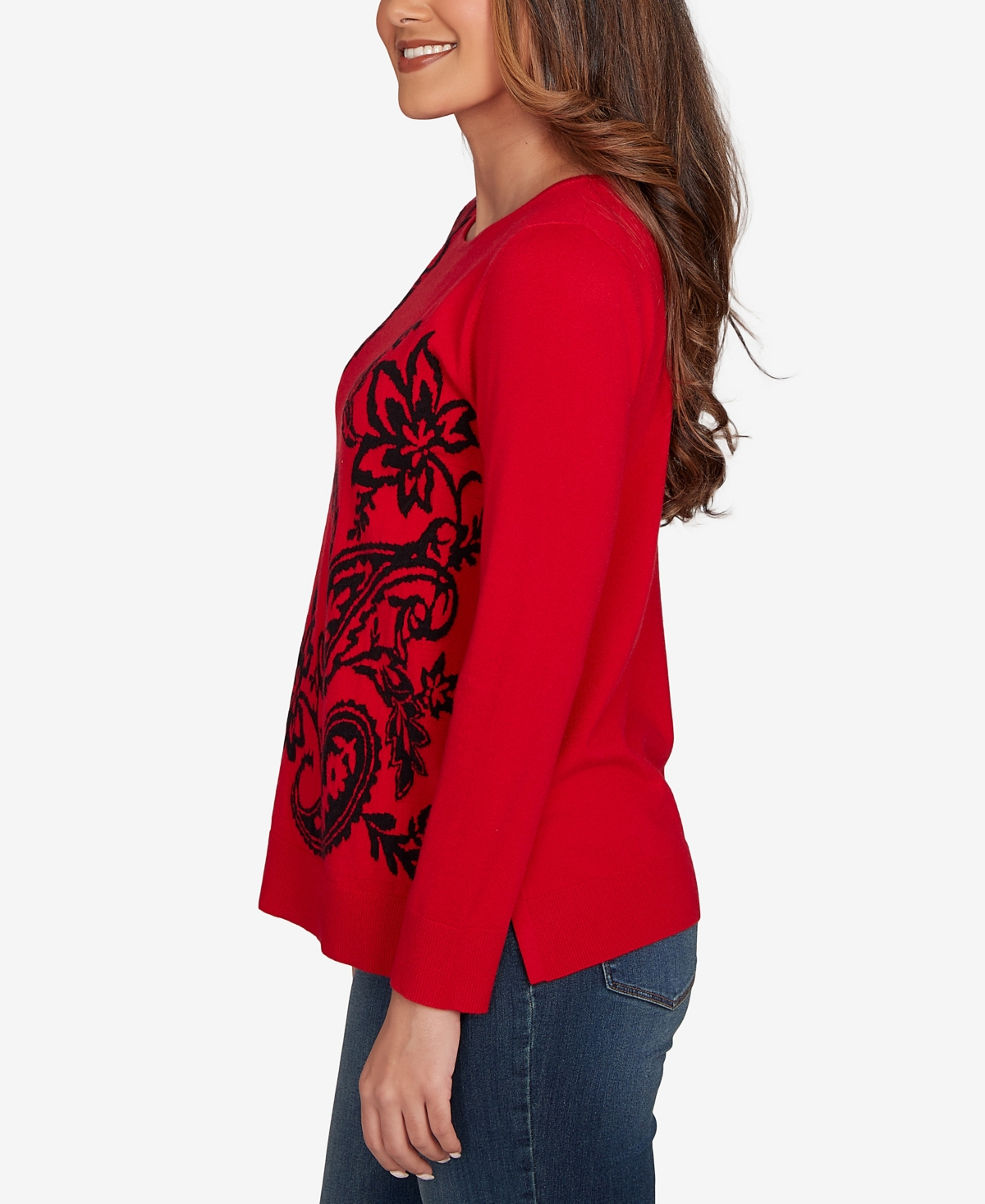 Ruby Rd. Plus Size Floral Paisley Jacquard Sweater In Red