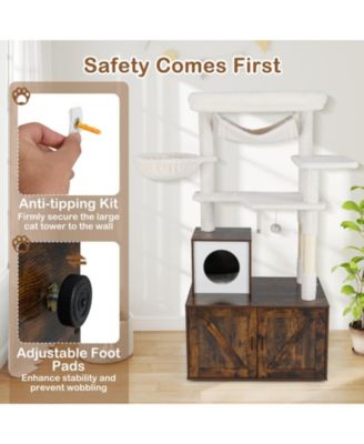 59 inch Cat Tree w/ Litter Box Enclosure w/ Hidden Washroom Scratching Posts