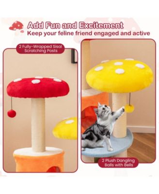 43'' Tall Cute Cat Tree w/ 2 Condos Padded Platforms Sisal Scratching Posts