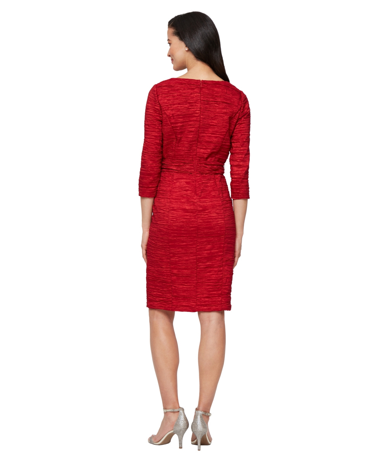 Sl Fashions Women's Square Neck Crinkle Sheath Dress In Burgundy