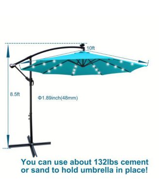 10 Ft Solar LED Patio Umbrella with Crank Tilt and Cross Base