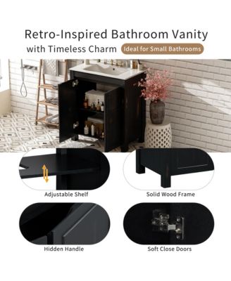 30" Solid Wood & MDF Bathroom Vanity with Ceramic Sink, Soft-Close Doors & Adjustable Shelf Storage Cabinet