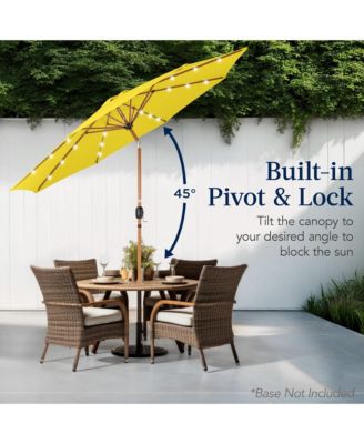 10ft Solar LED Lighted Outdoor Woodgrain Pattern Steel Market Patio Umbrella