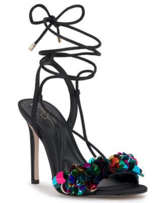 Jessica Simpson Women's Oveny Sequin Ankle Wrap Dress Sandals - Black - Sandal Heels - 9.5