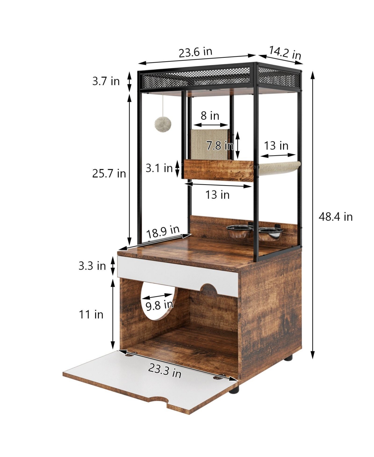 Multi-Functional Cat Litter Box Enclosure with Cat Tree Tower and Storage