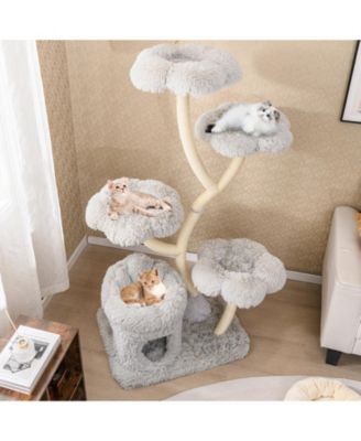Freestanding Cat Tower Tall Cat Tree w/ four Flower-shaped Platforms Cat Condo