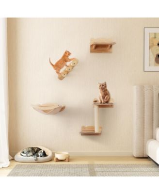 Cat Wall Shelves w/ Hammock 2-step Cat Tree Perch Non-slip Carpet Mat for Indoor