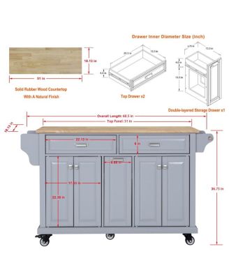 Farmhouse Kitchen Island Cart with Solid Wood Top, Ample Storage, Towel Rack & Locking Wheels, Rolling Buffet Table-Maison Boucle